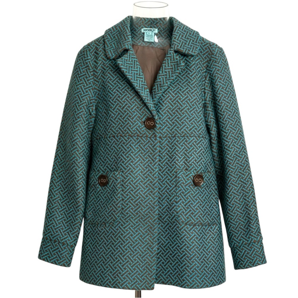 Wool Blend Women’s Big Button Herringbone Tweed Kenzie Girl Pea Coat Size Large